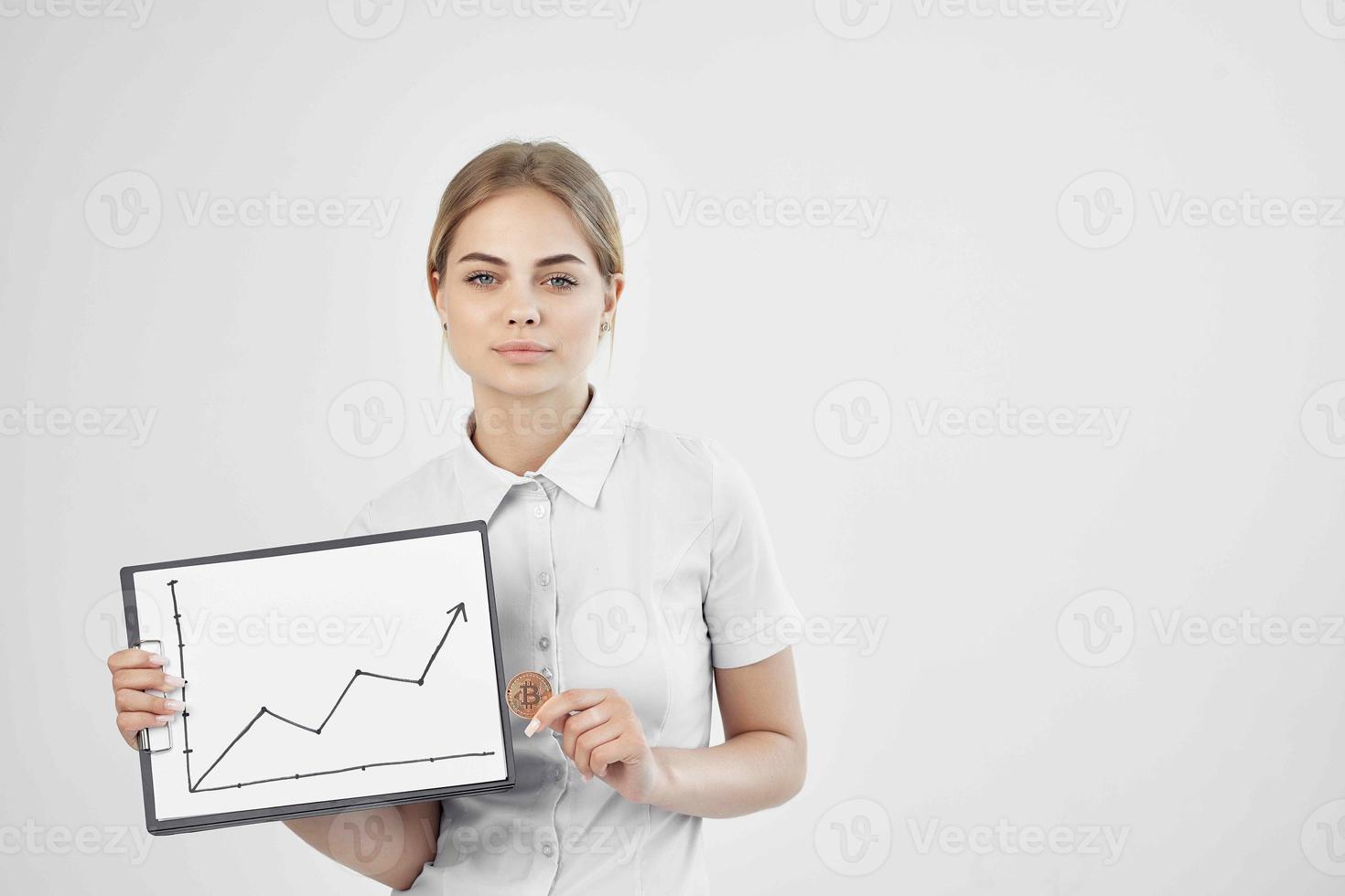 financier in a white shirt with a folder in hand isolated background photo