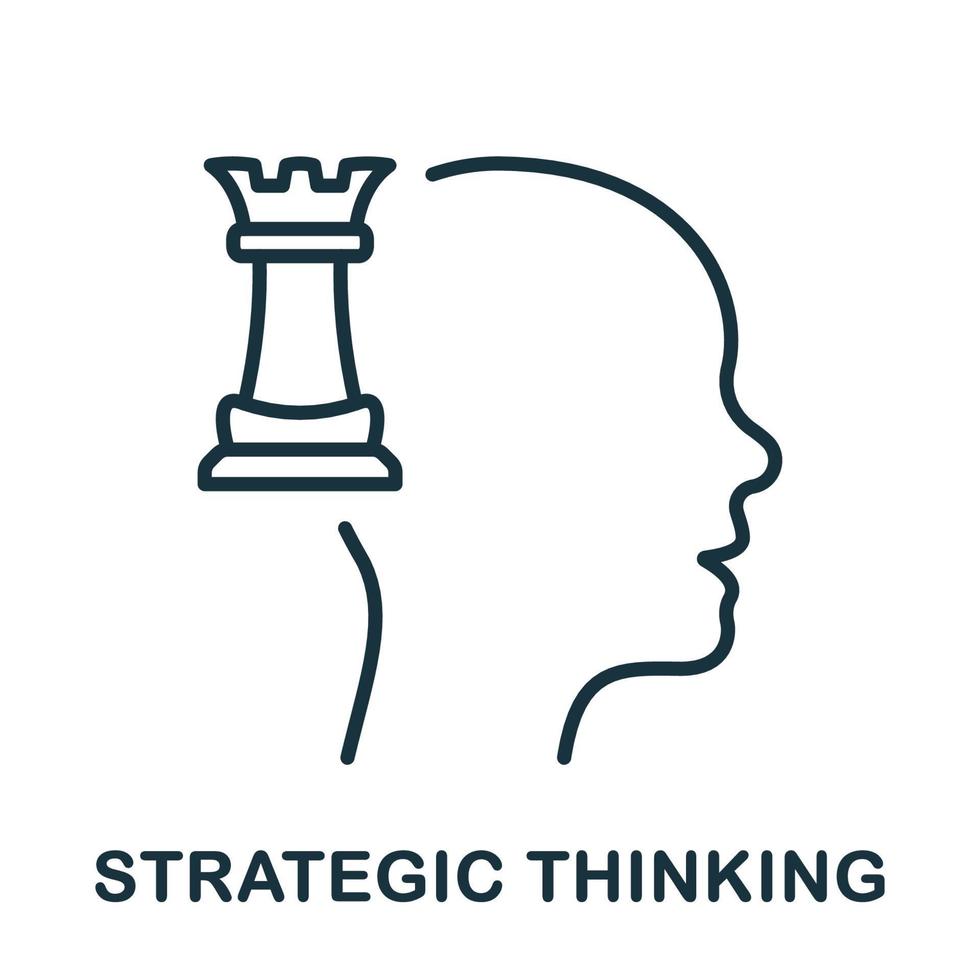 Strategic Thinking Line Icon. Strategy Think Linear Pictogram. Mental Training, Tactical Thinking and Decision Outline Sign. Intellectual Process Symbol. Editable Stroke. Isolated Vector Illustration.