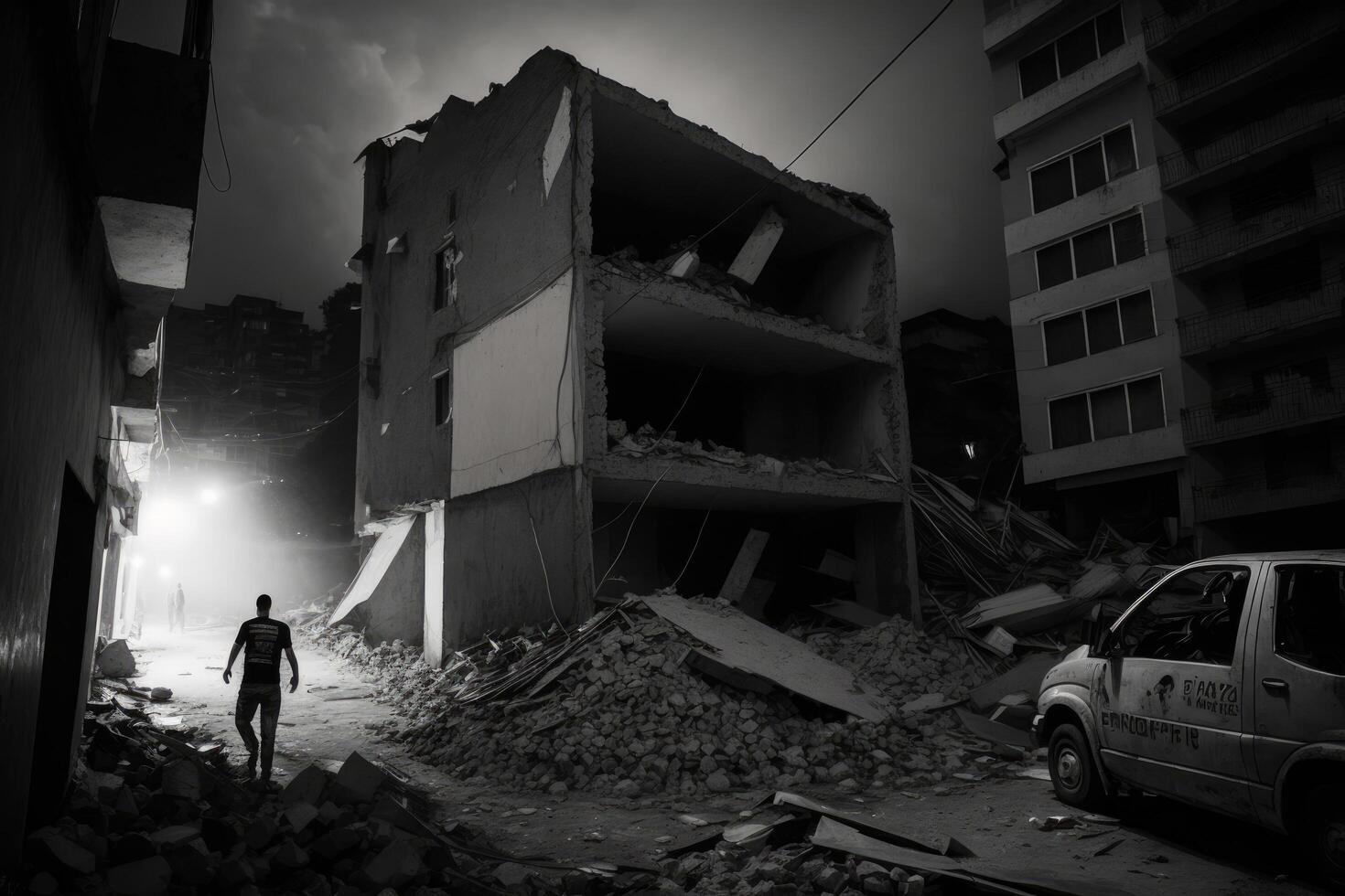 Earthquake. destruction of buildings, breakdowns.. Illustration photo