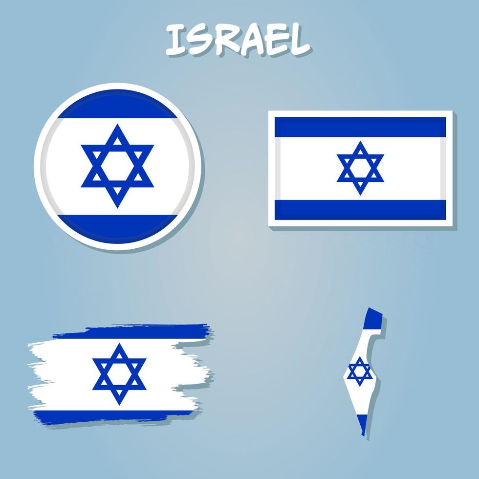 Israel  vector set, detailed country shape with region borders, flags and icons isolated.