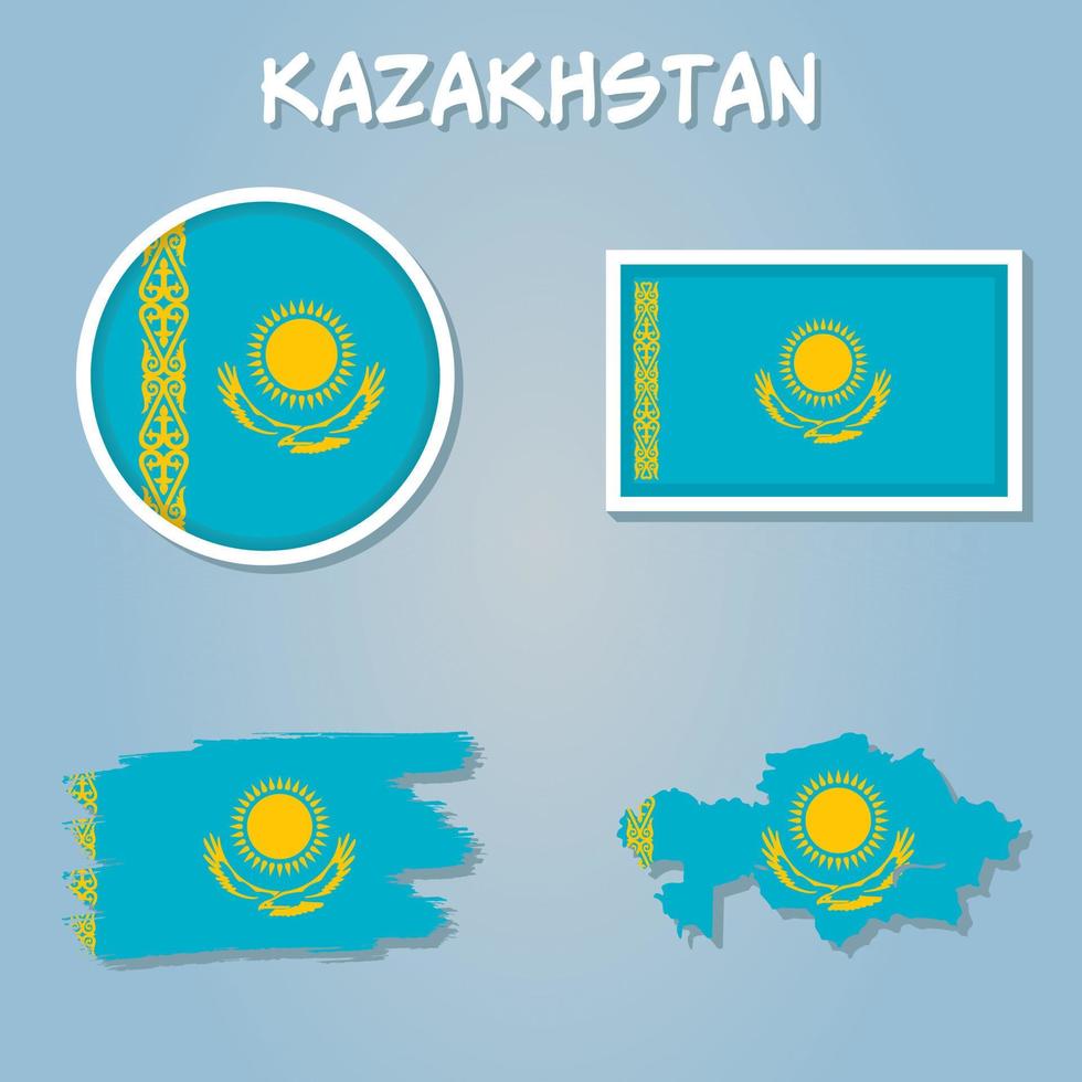 Map of Kazakhstan on a blue background, Flag of Kazakhstan on it. vector