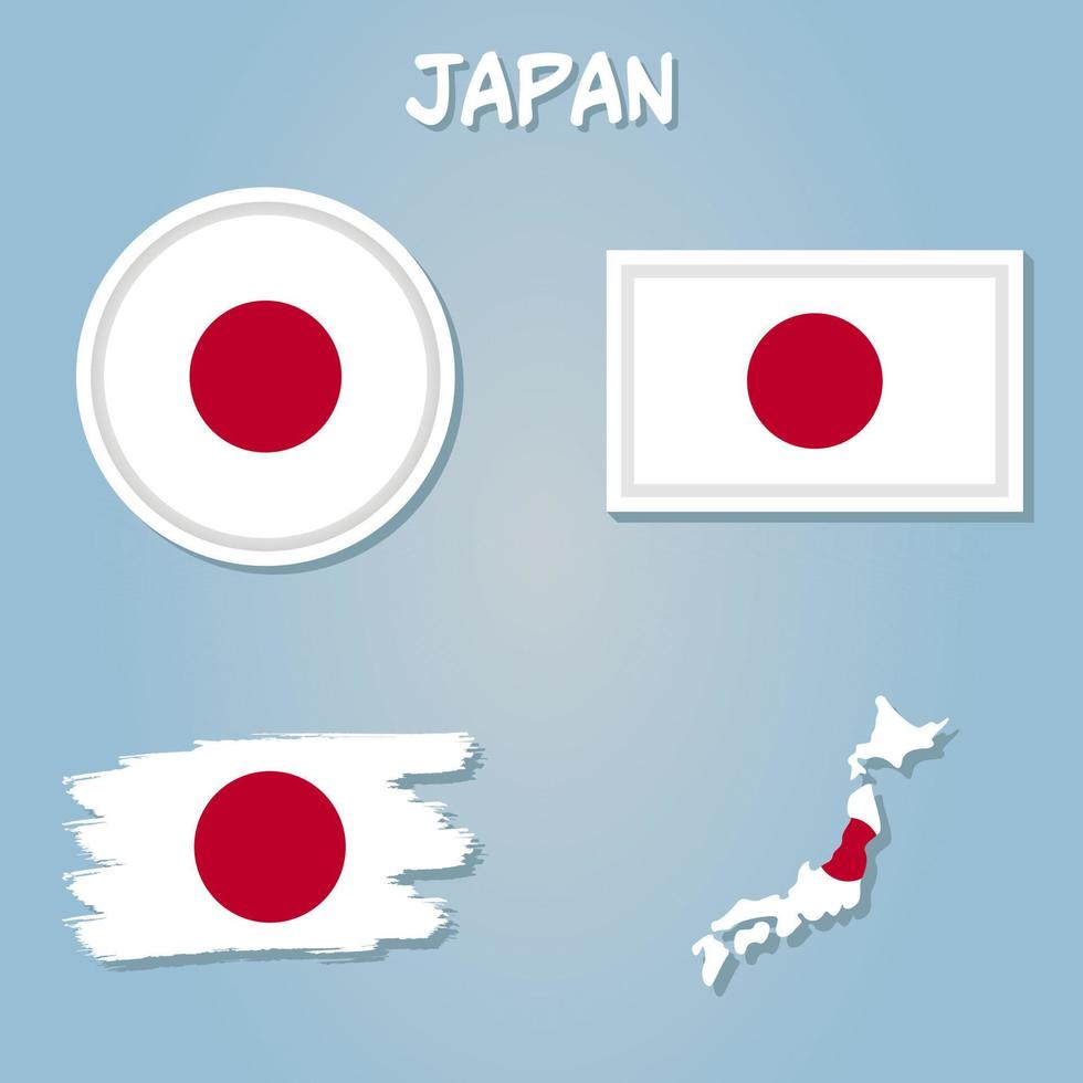 Map of Japan with the image of the national flag. vector