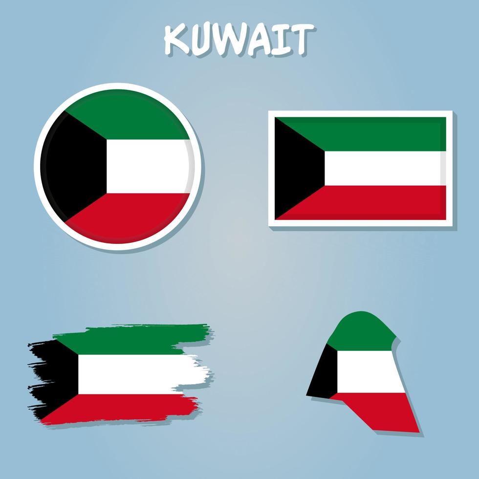 High resolution Kuwait map with country flag, flag of the Kuwait  overlaid on detailed outline map isolated. vector