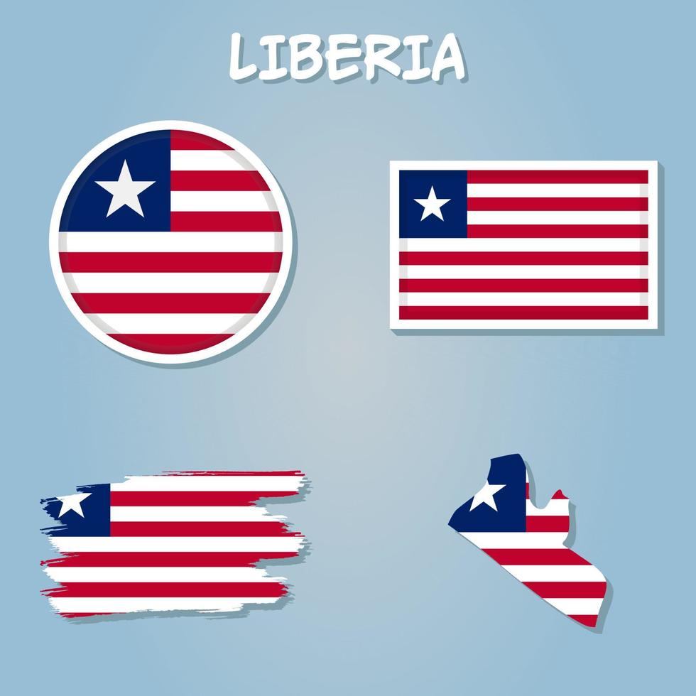 Map of Liberia with an official flag. vector