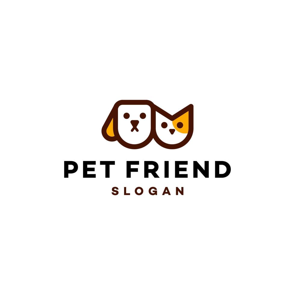 adorable Dog and cat vector cartoon illustration design in line style, simple modern animal pet shop character logo concept. funny puppy and kitty friend logo line art drawing