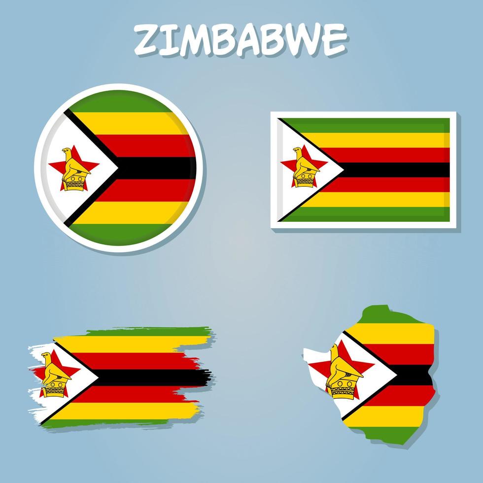 Zimbabue mapa y bandera en azul antecedentes. vector