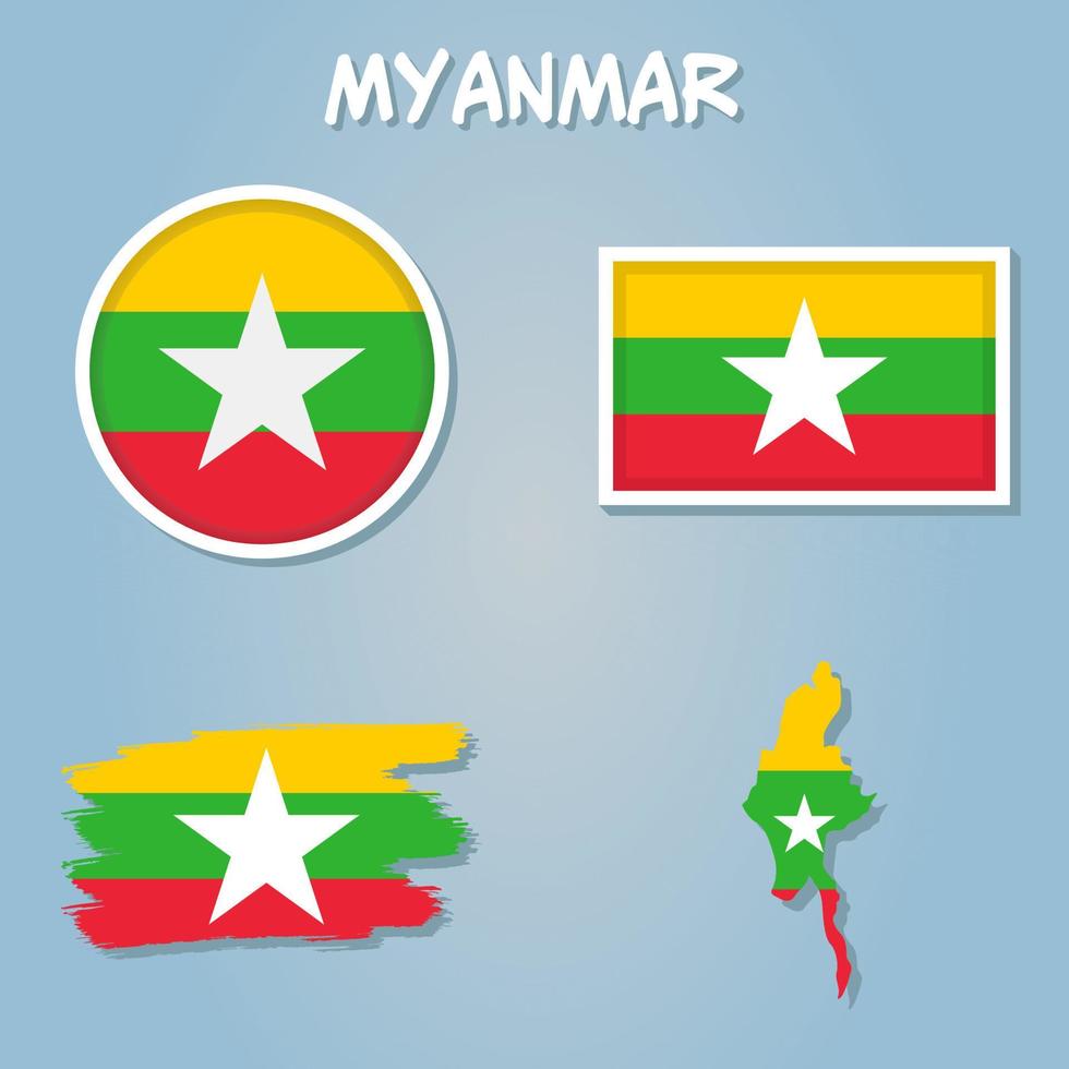 mapa de myanmar en myanmar bandera colores. vector