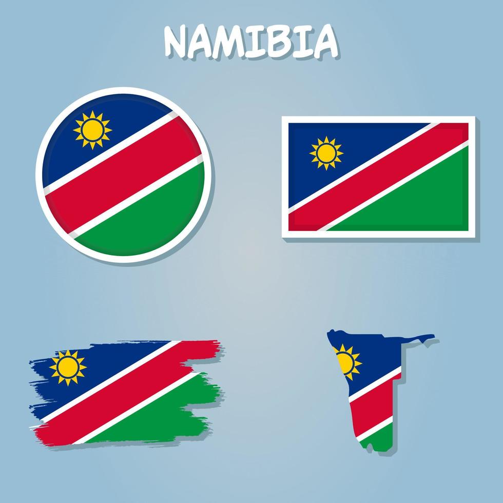 Namibia National Flag Map Design, Illustration Of Namibia Country Flag Inside The Map. vector