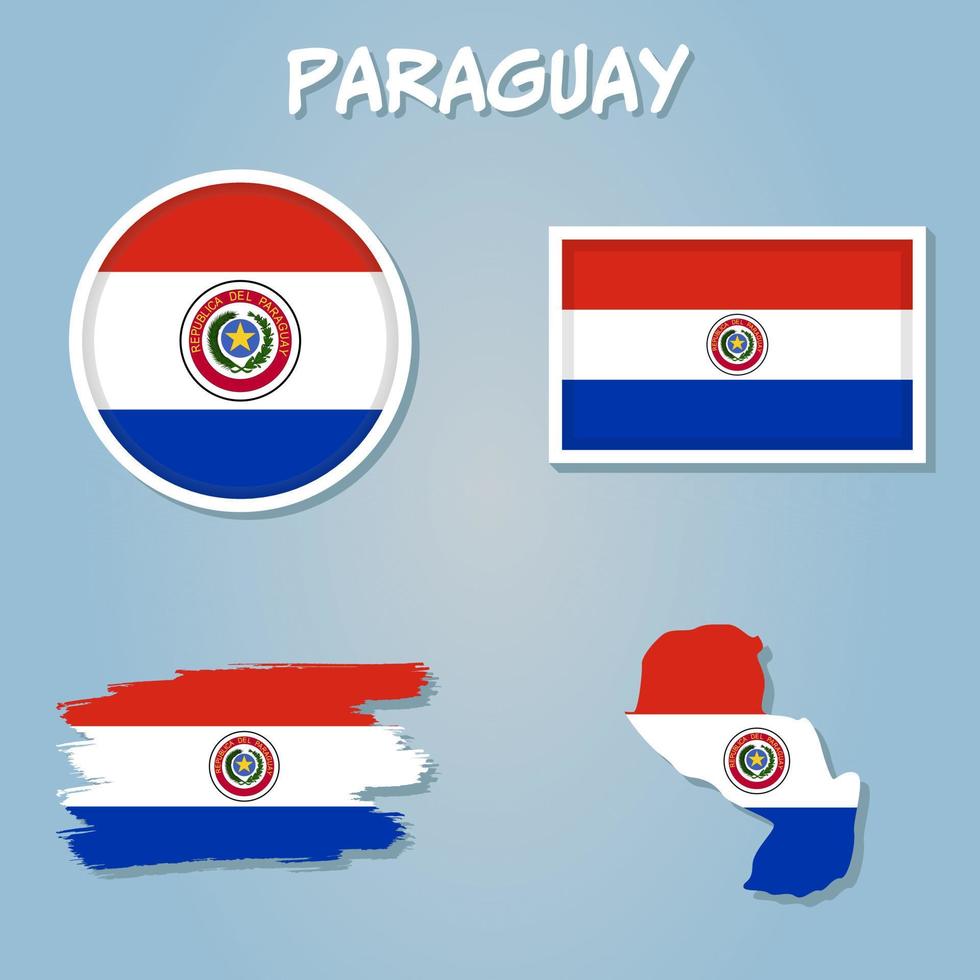 Paraguay map with national flag. vector