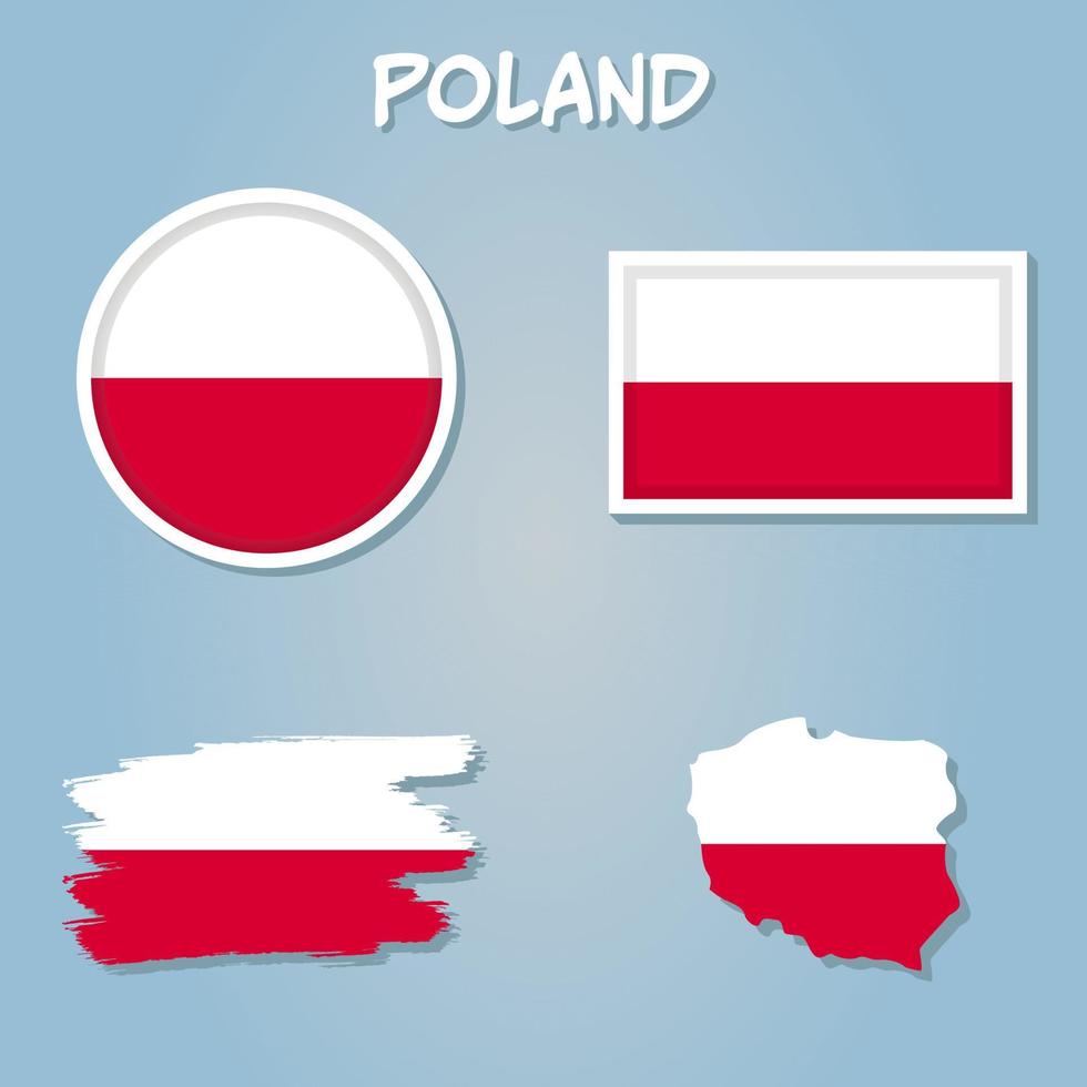 Simple Map Of Poland With Flag Isolated On Blue Background. vector