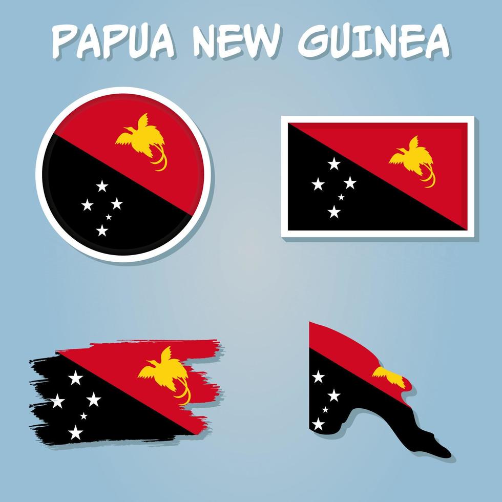 Map of Papua New Guinea with flag, outline map. vector