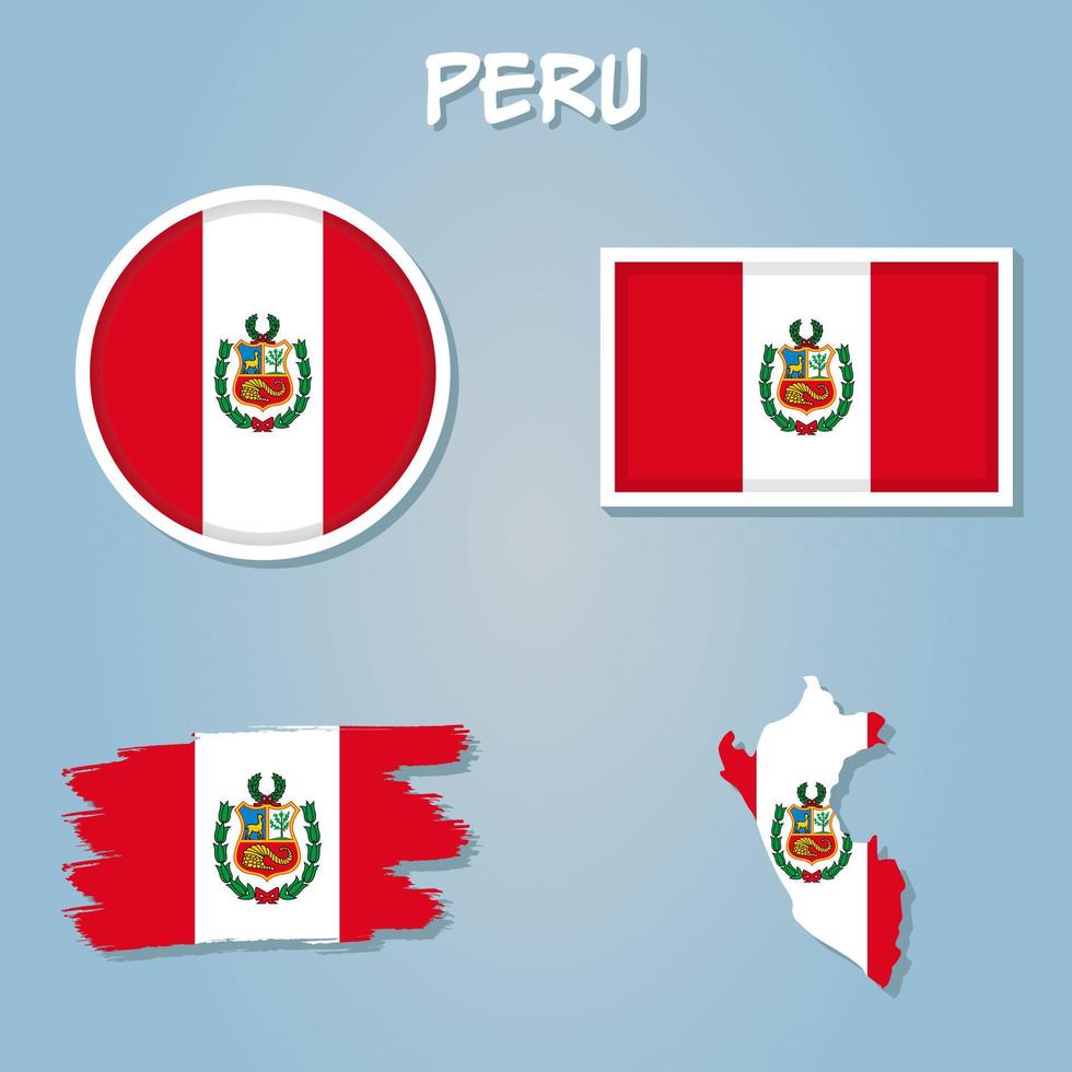 Peru flag inside the Peruvian map borders vector illustration.