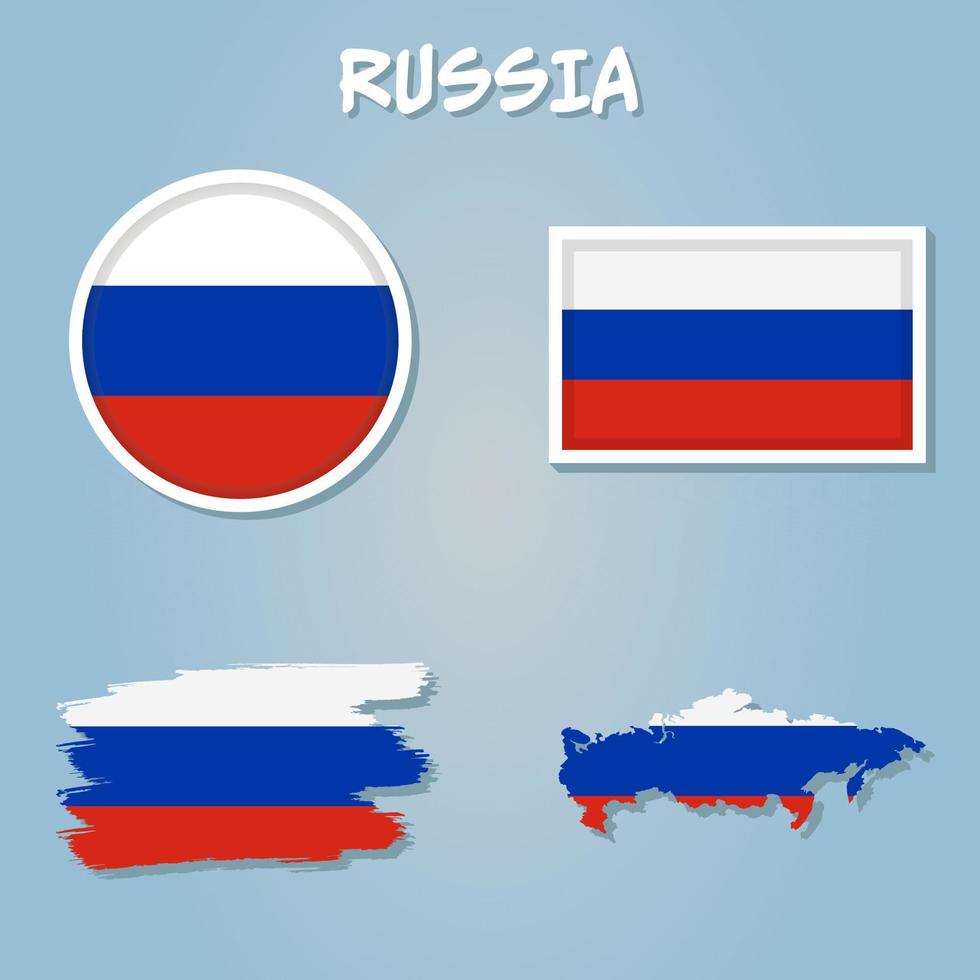 Map of Russian Federation with national flag isolated on blue background. vector