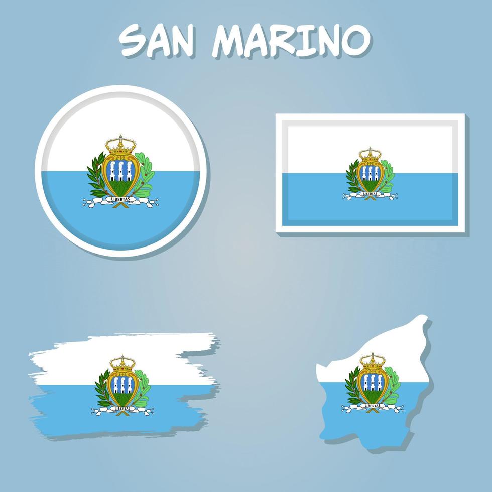 Map Of San Marino With Flag Isolated On blue Background. vector