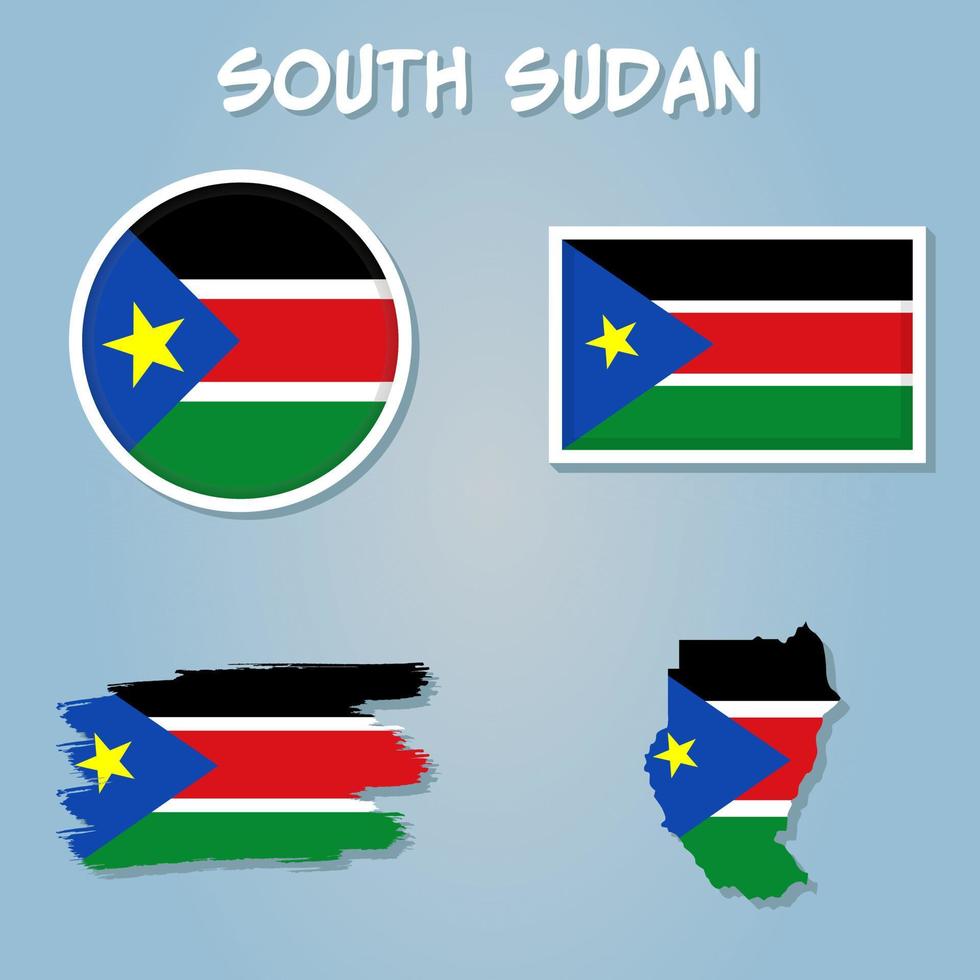 South Sudan National Flag Map Design, Illustration Of South Sudan Country Flag Inside The Map. vector