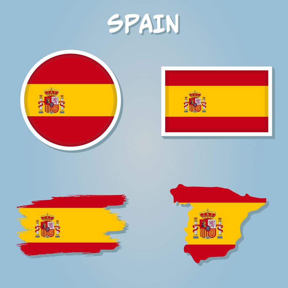 Map of Spain with national flag isolated on blue background. vector