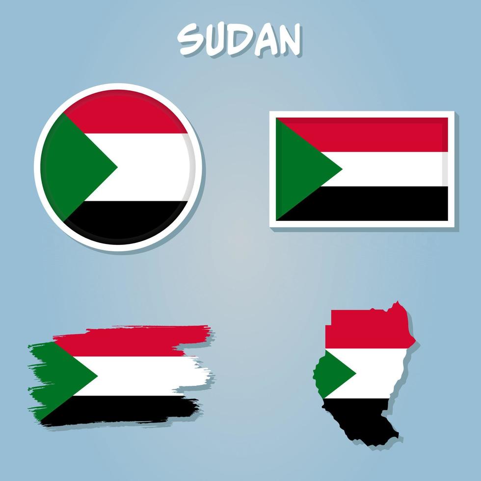 Map of Sudan on a blue background, Flag of Sudan on it. vector