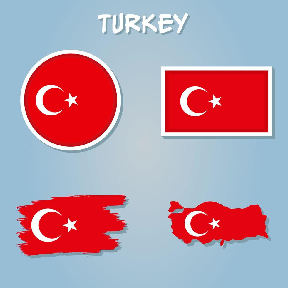 Map of Turkey and national flag symbols, blue Background. vector