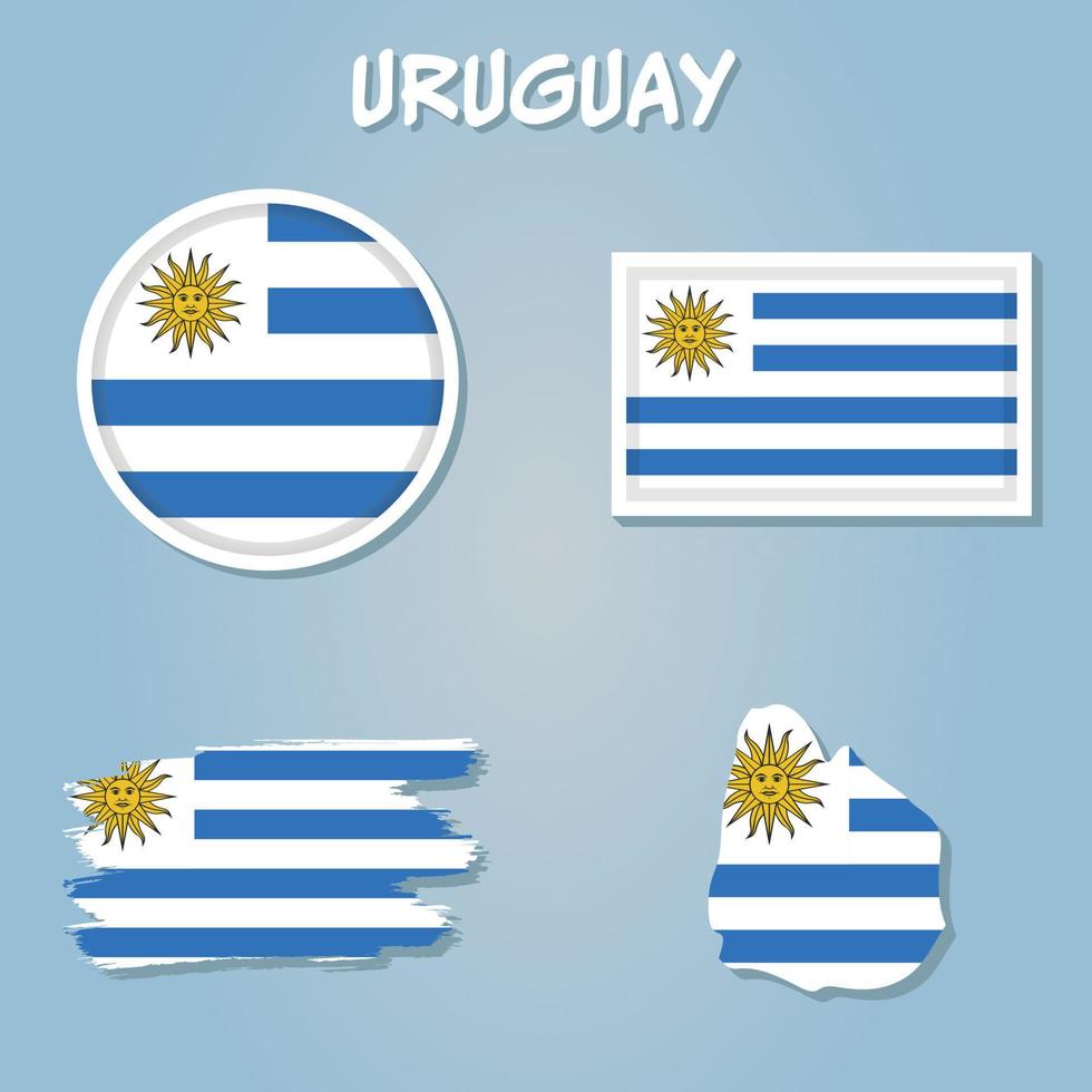 Map of Uruguay on a blue background, Flag of Uruguay on it. vector