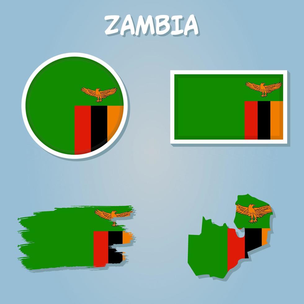 Map of Zambia and Zambian flag illustration. vector