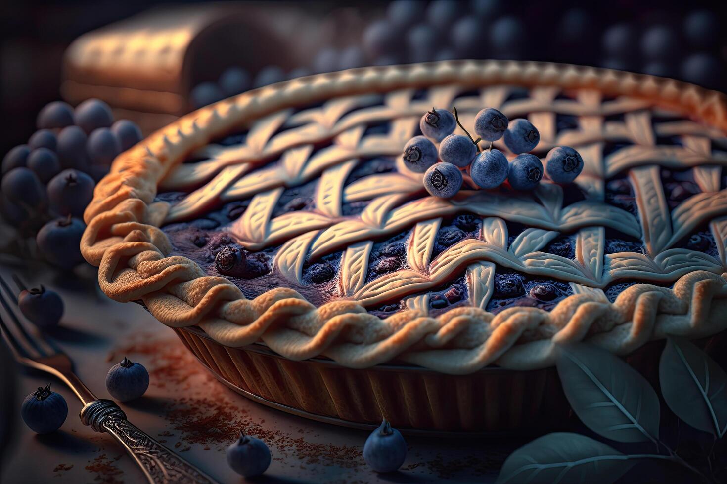 festive delicious blueberry pie. Illustration photo