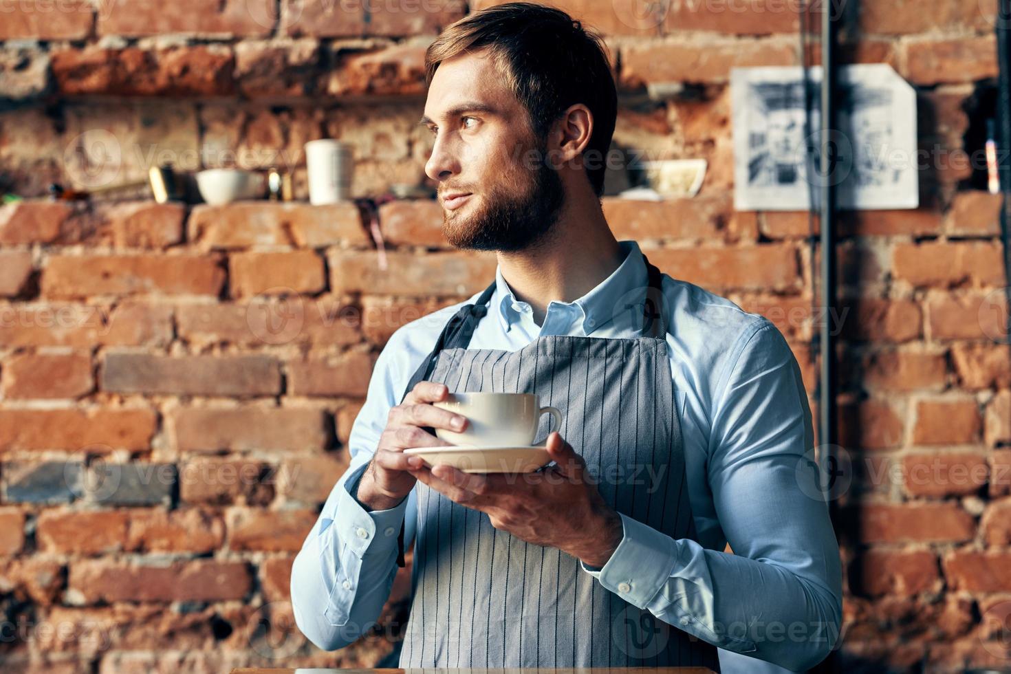 funny male waiter coffee cup restaurant service professional 21991933