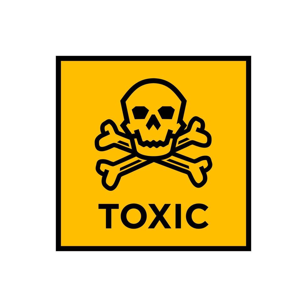 Toxic symbol with skull and crossbones on a yellow square background. Danger Toxic hazard warning icon vector illustration