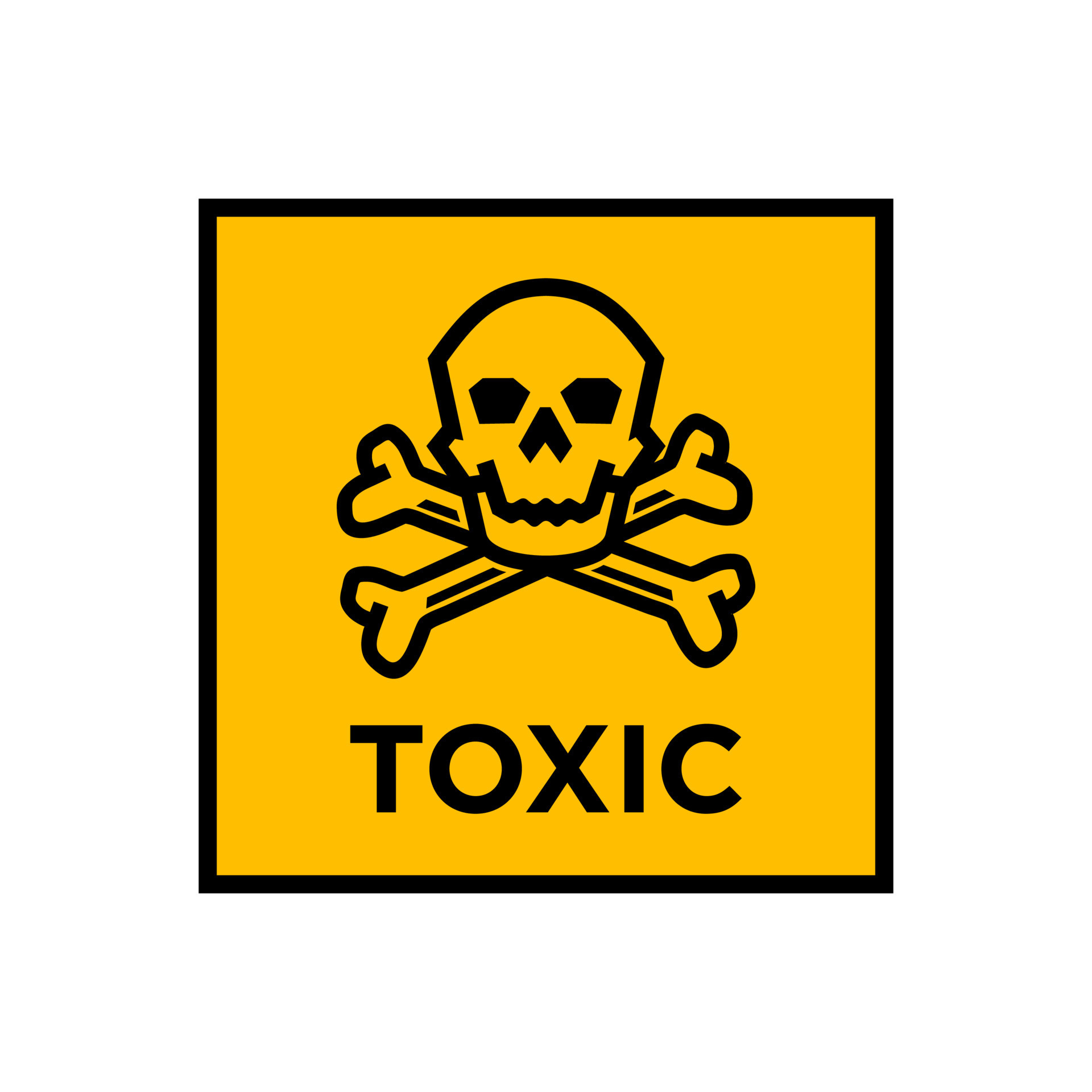 Toxic symbol with skull and crossbones on a yellow square