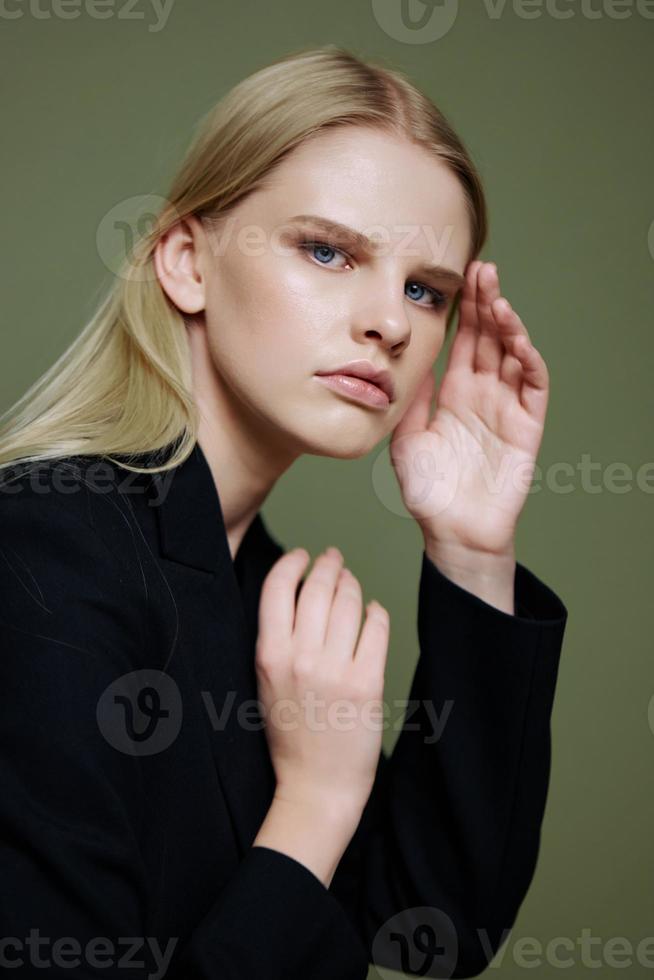 A close portrait of a young charming woman photo