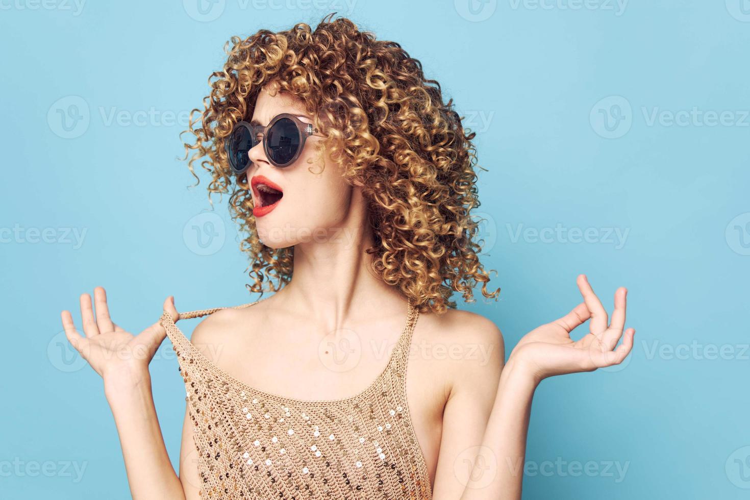 Emotional woman Curly hair charm cool lips lifestyle sunglasses photo