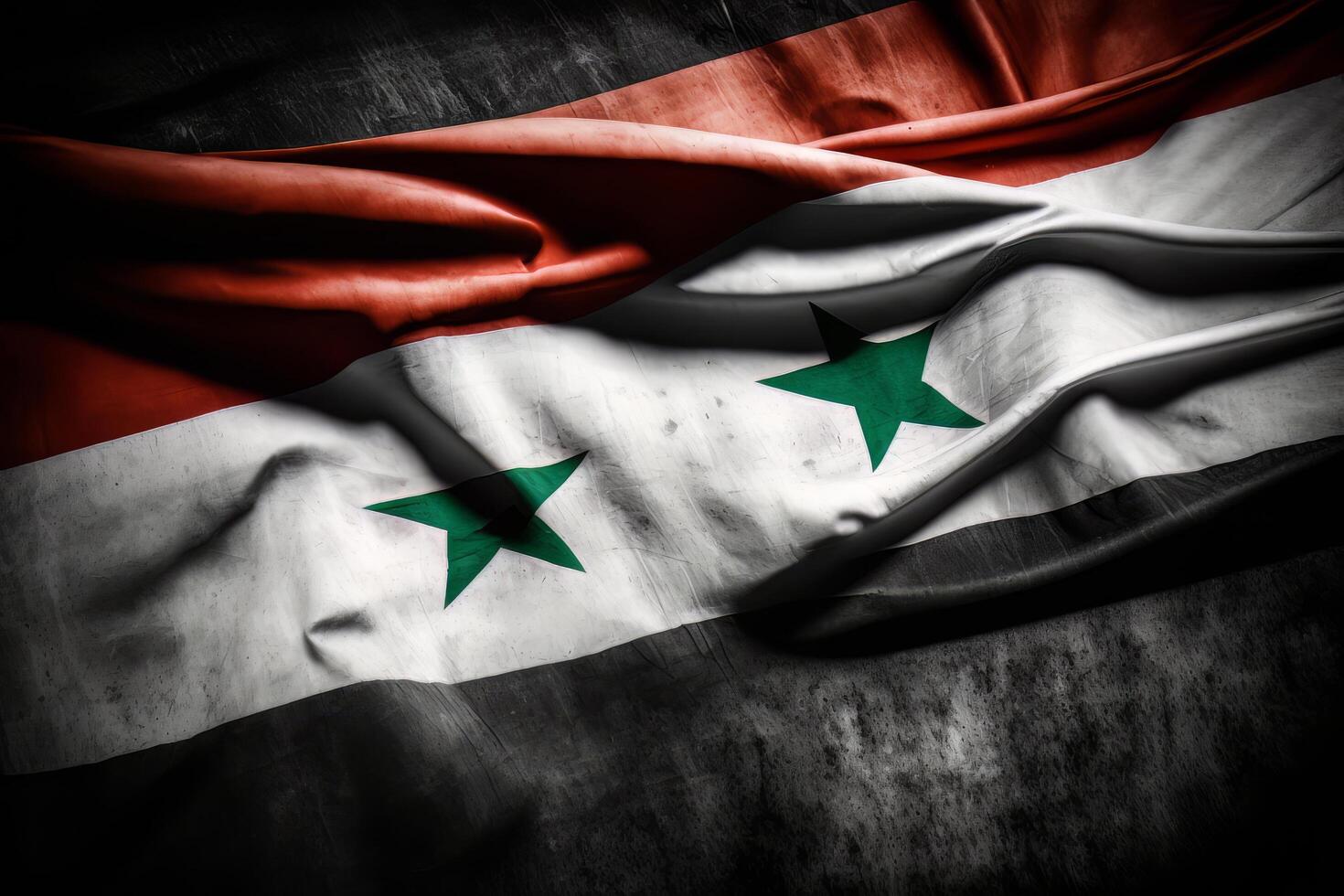waving silk flag of Syria. Illustration photo