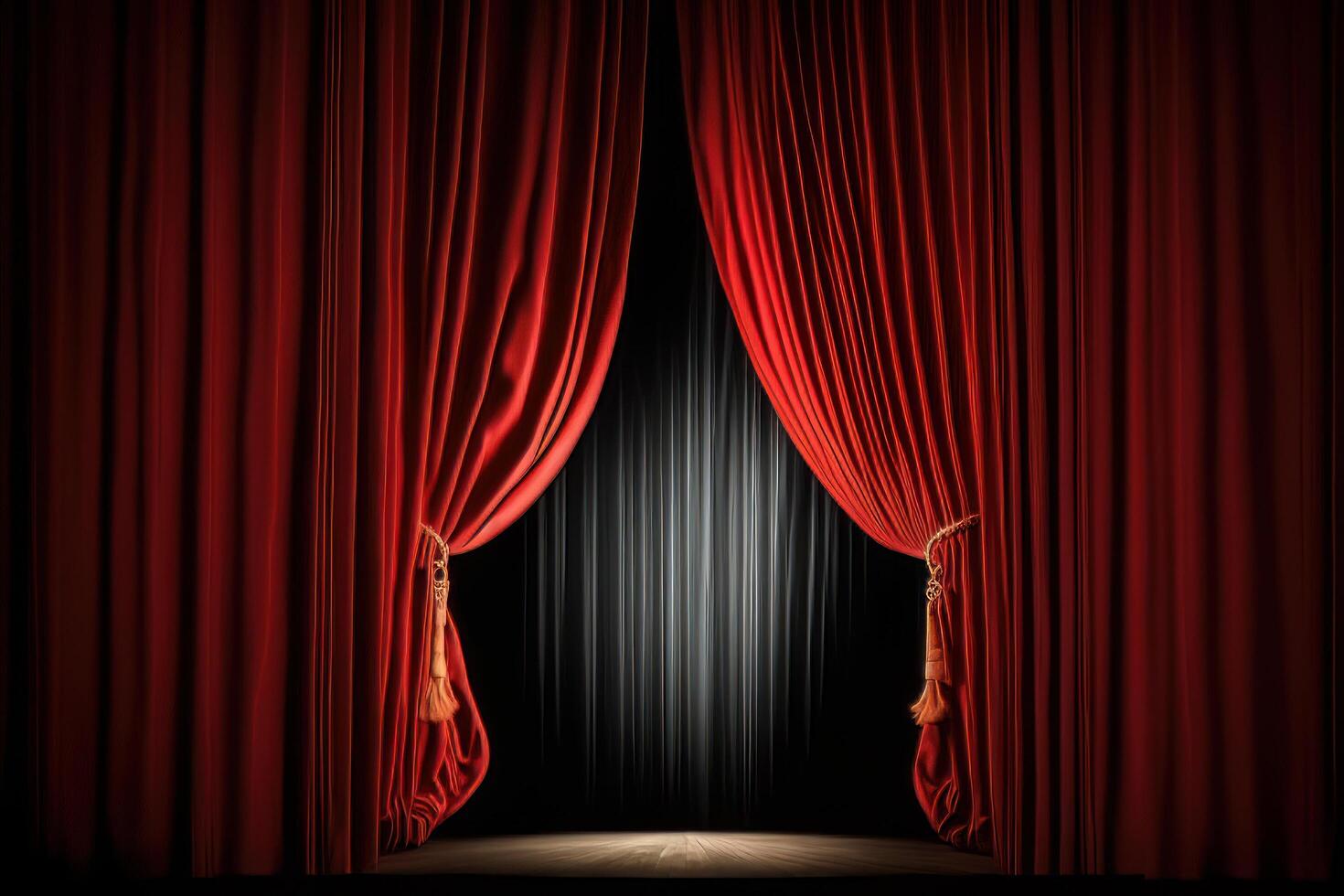 Magic theater stage red curtains Show Spotlight. Illustration photo