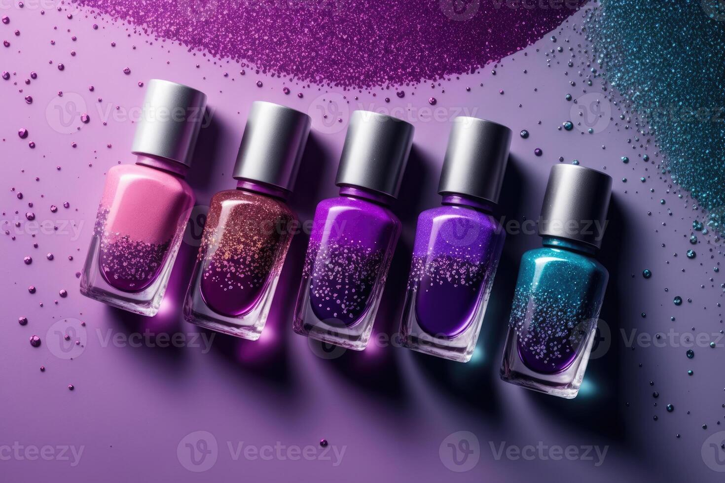 Trendy design template with nail polish glass bottles. Illustration photo