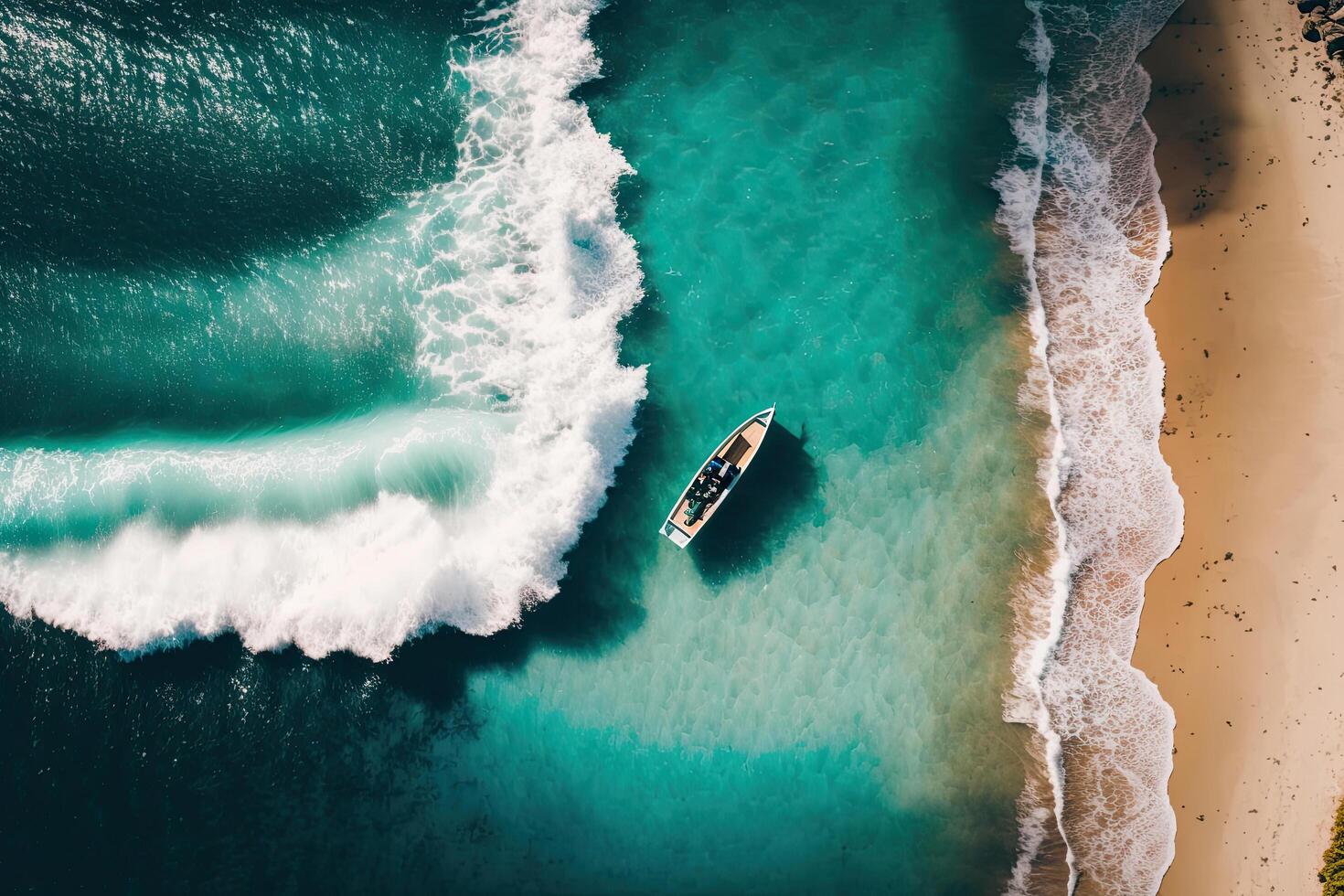 ola y barco en el playa como antecedentes. hermosa naturaleza. ilustración ai generativo foto