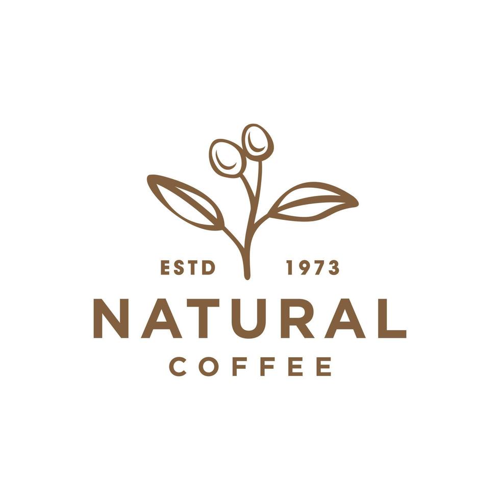 coffee bean plant branch hipster minimal logo vector with leaf simple line outline icon for natural cafe concept.