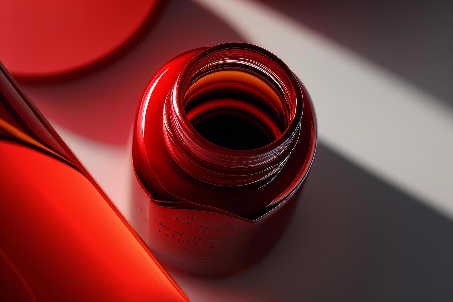 top view of a bottle of red nail polish varnish flows. Illustration photo