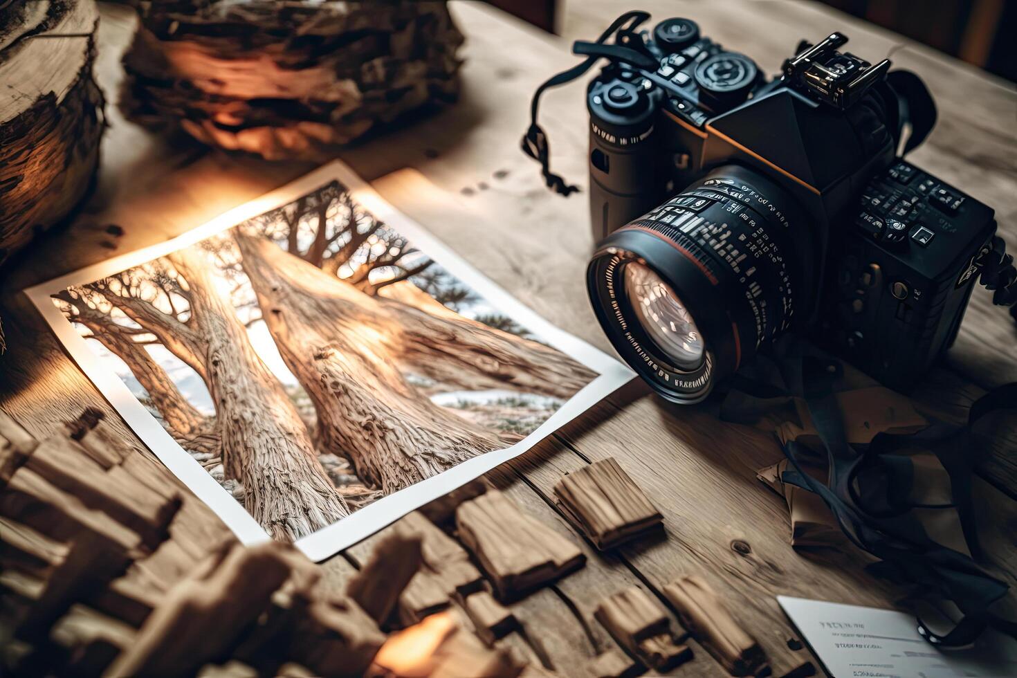 Abstract backdrop of itinerary and travel amid big wood. Illustration photo