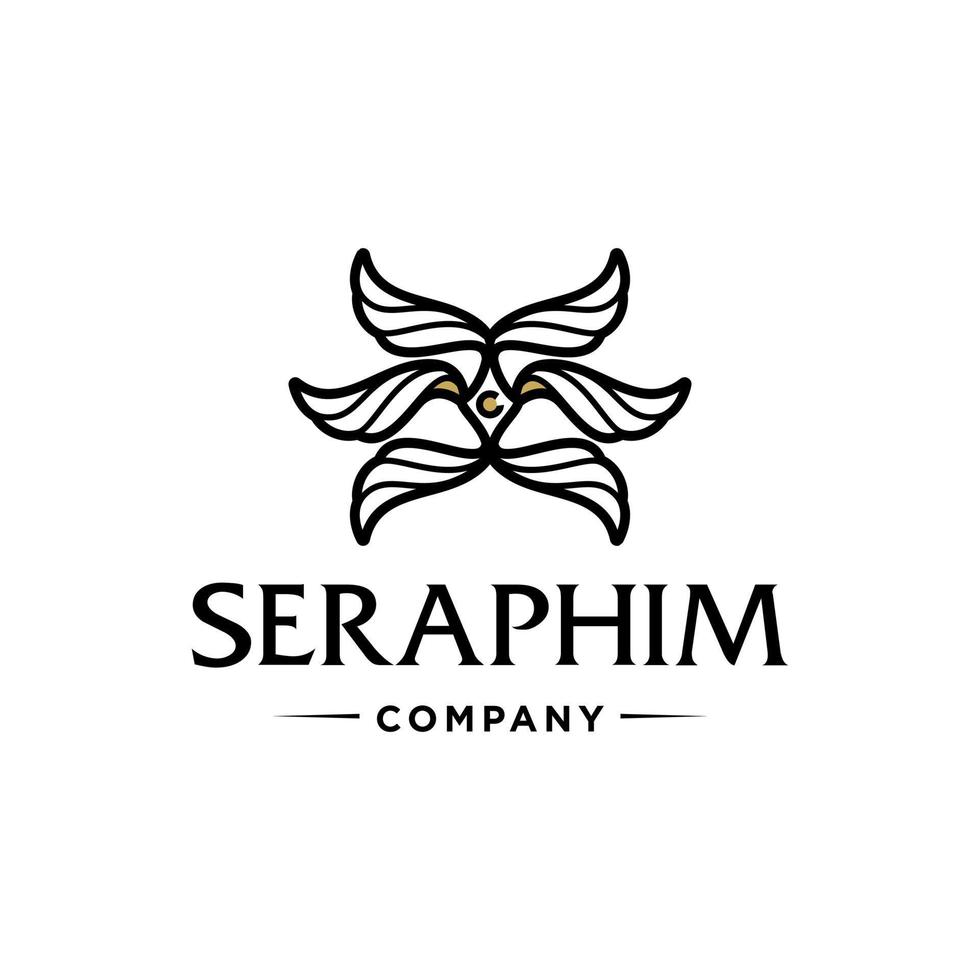 Seraphim, six-winged angel from Bible Book. Tattoo line design artwork vector logo