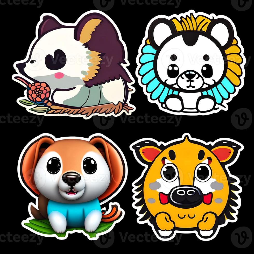 Cute animal sticker dog mouse pig bear with outlined isolated to print. photo
