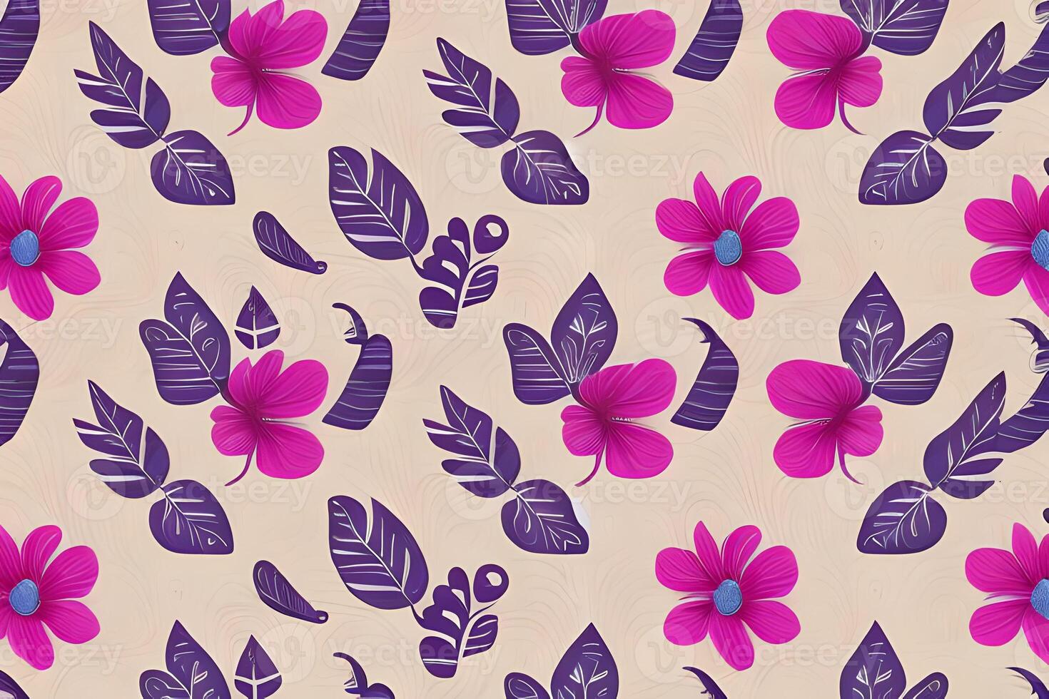 Abstract magenta or purple natural flower, floral, and leaves seamless pattern background. Flower and leaf clip illustration watercolor texture wallpaper. photo