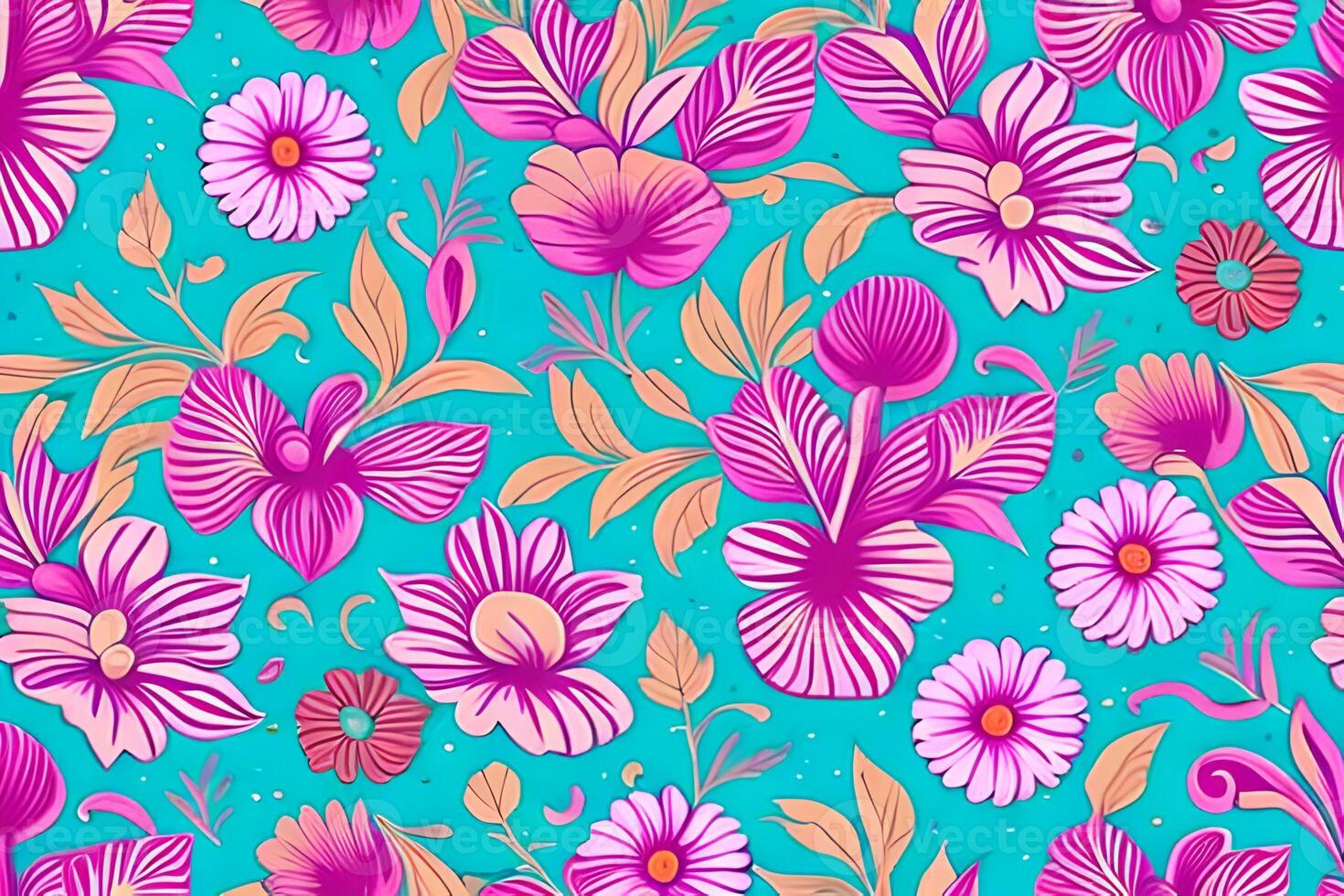 Abstract magenta or purple natural flower, floral, and leaves seamless pattern background. Flower and leaf clip illustration watercolor texture wallpaper. photo