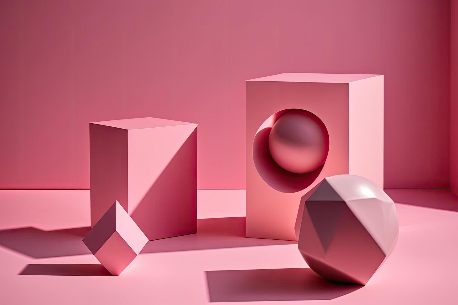 Minimalistic Pink background with geometric shapes and shadows. Illustration photo