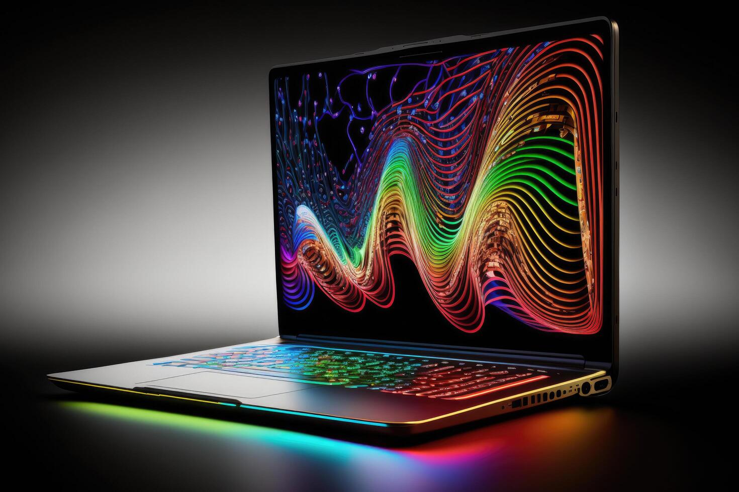 Laptop with digital data. Illustration photo