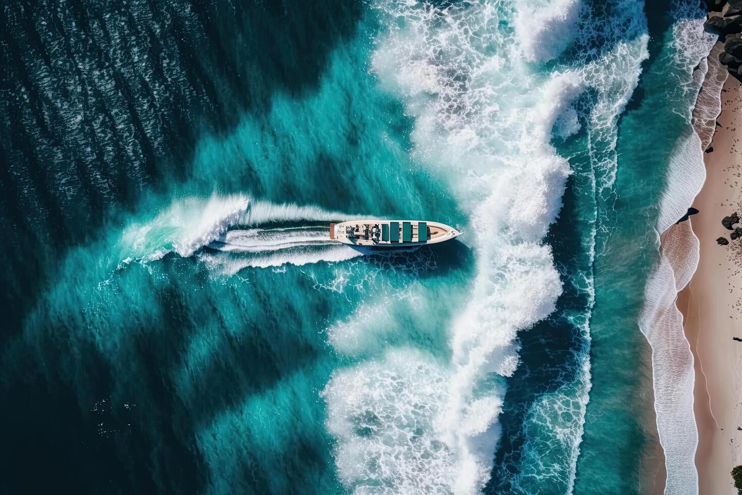 Wave and boat on the beach as background. Beautiful nature. Illustration photo