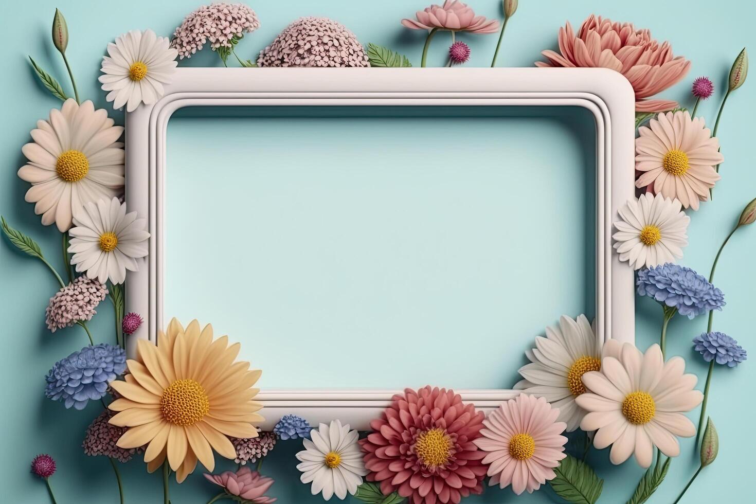 cute spring flower border frame. Illustration photo