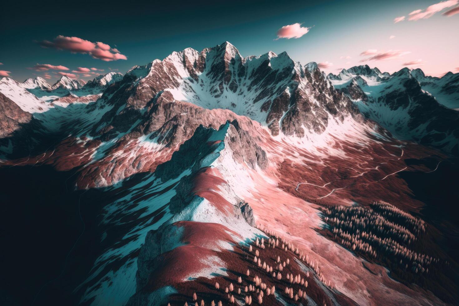 beautiful aerial shot of alpenstock mountains. Illustration photo