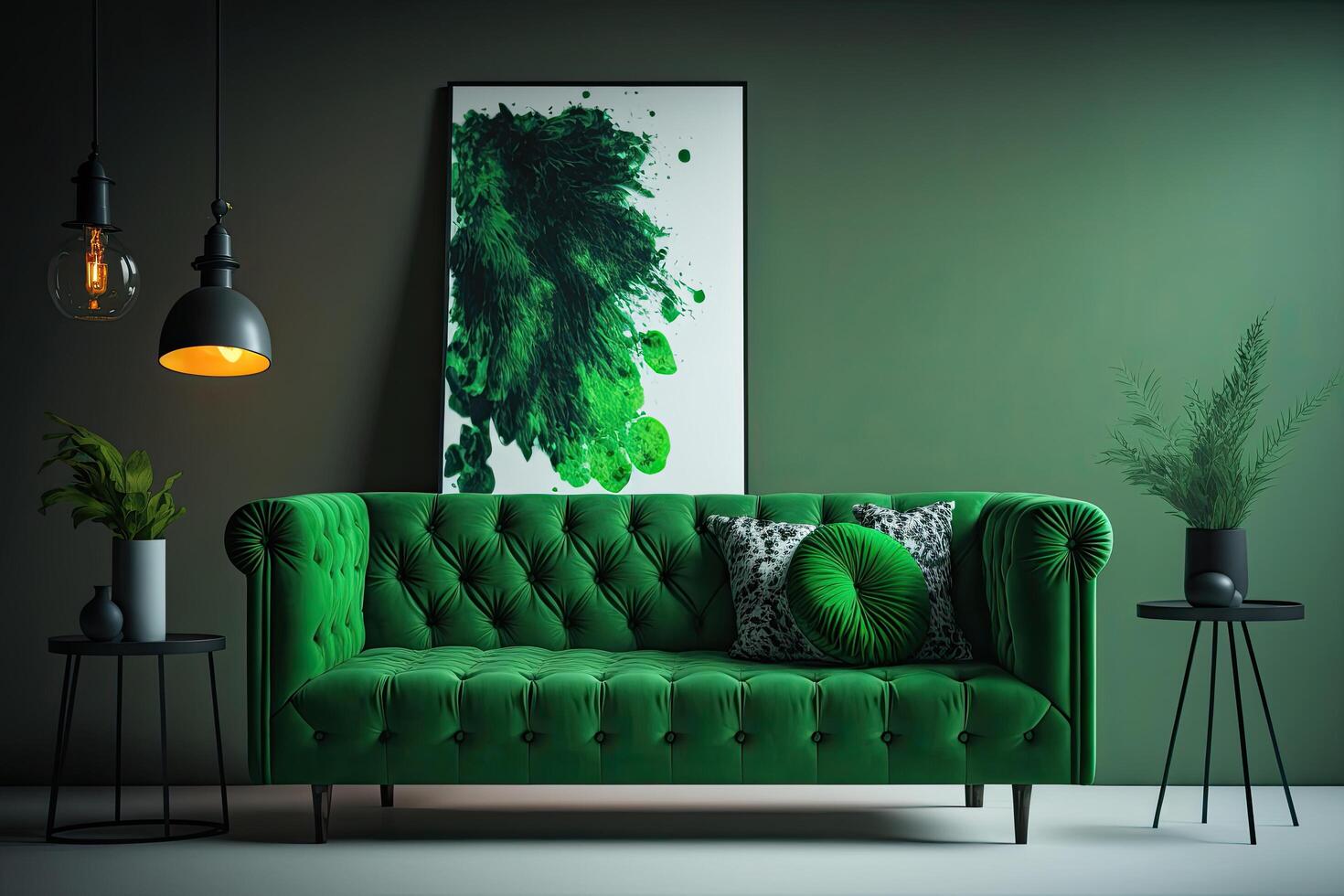 verde sofá en moderno interior diseño. ilustración generativo ai foto