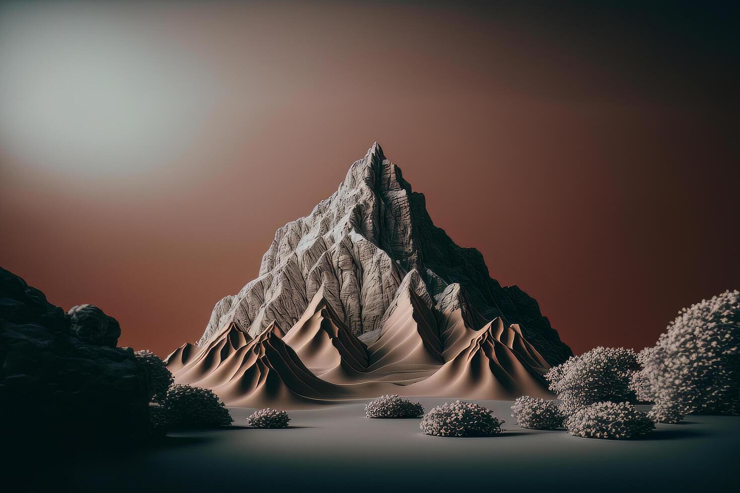 mínimo surrealista montaña paisaje. antecedentes para marca. ilustración ai generativo foto