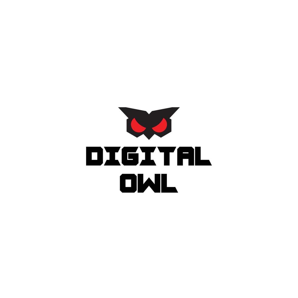 Digital Owl elegant logo design concept. Black Owl head with red eyes vector