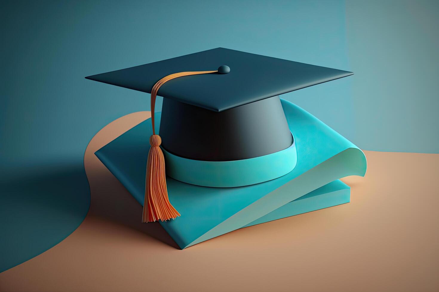 Graduation cap with books. Illustration photo